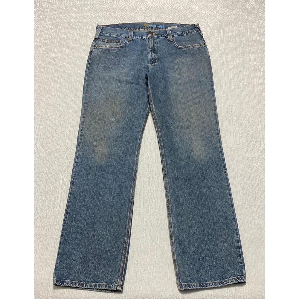 Carhartt Relaxed Straight Blue‎ Denim Jeans Men 36x34 Cotton Workwear Pants